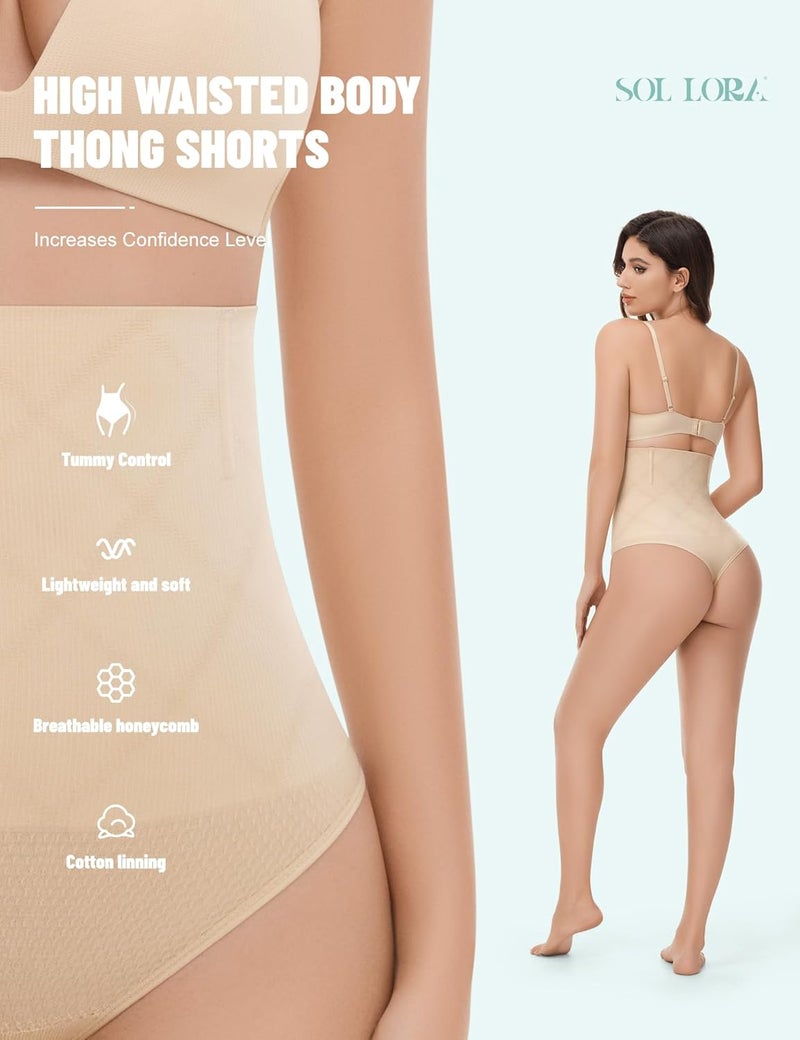 SOL LORA Thong Shapewear for Women Tummy Control High Waisted Body Shaper Underwear Seamless Shaping Panties - Image 2